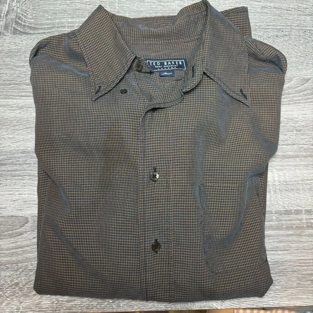 Ted Baker Men's Long Sleeve Dress Shirt Brown Check Print Size 4